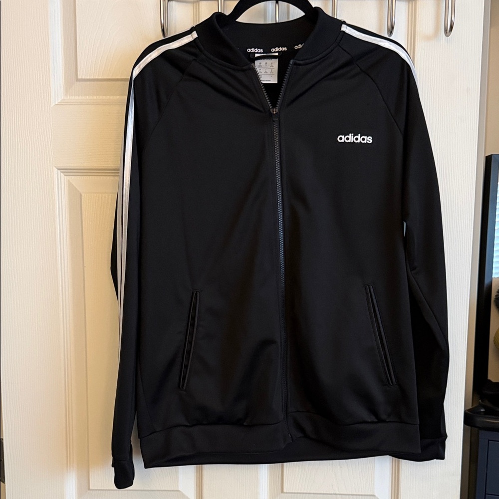 Adidas Black Jacket with White Stripes